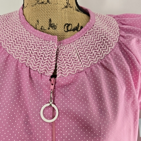 Deadstock Vintage 70s Pink Polka Dot Barbiecore Girly Night Gown House Dress - Picture 4 of 16